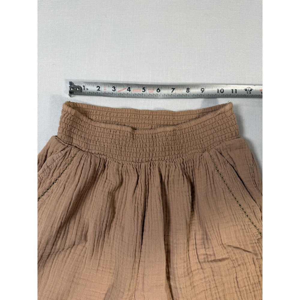 Aerie Wide Leg Gauze Pants Brown Smocked Waist Slit Pockets Small Petite - Picture 10 of 10